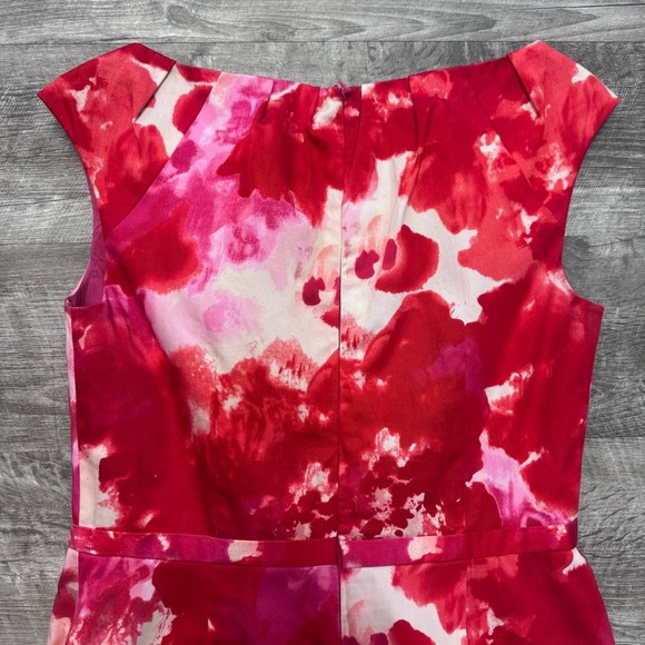 Adrianna Papell Red/Pink Watercolor Sleeveless Sheath Dress Pockets Womens Sz. 6 - Picture 5 of 9